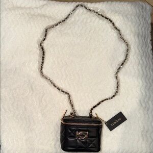 Bebe Black Mini Quilted Bag with Gold Accents